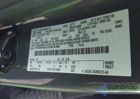 2018 Ford F-150 Xlt из США, поврежденный, VIN 1FTEW1EG3JFB70349